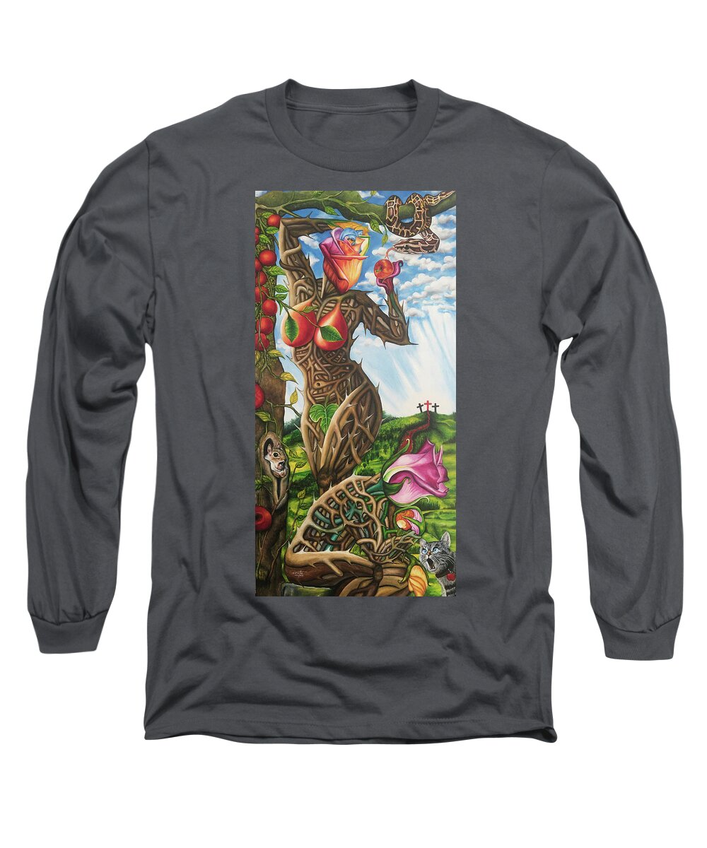  Long Sleeve T-Shirt featuring the painting sHe bites the Apple by O Yemi Tubi