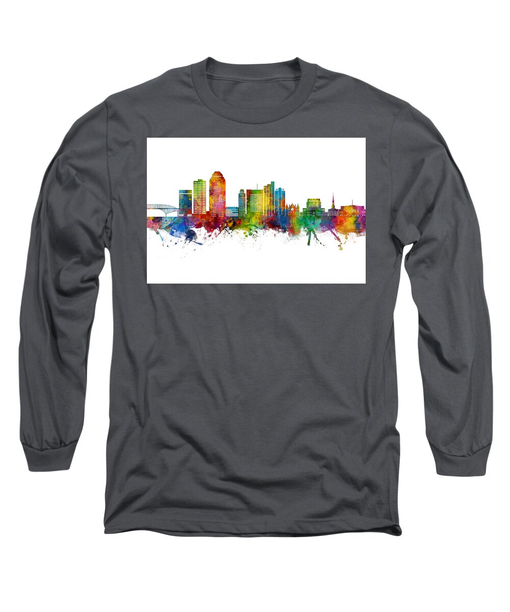 Shreveport Long Sleeve T-Shirt featuring the digital art Shreveport Louisiana Skyline #06 by Michael Tompsett