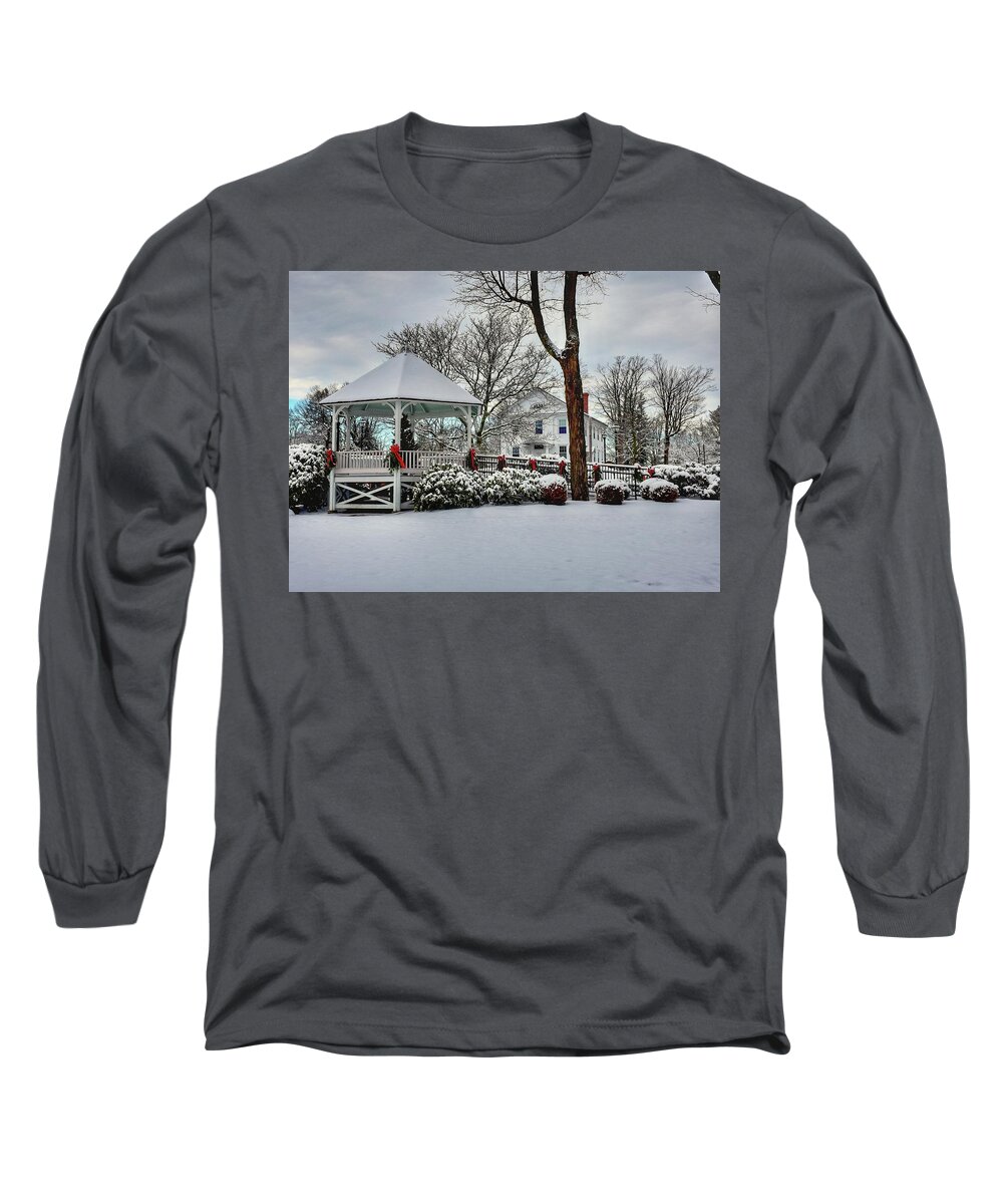 Shrewsbury Long Sleeve T-Shirt featuring the photograph Shrewsbury Town Common covered in snow by Monika Salvan