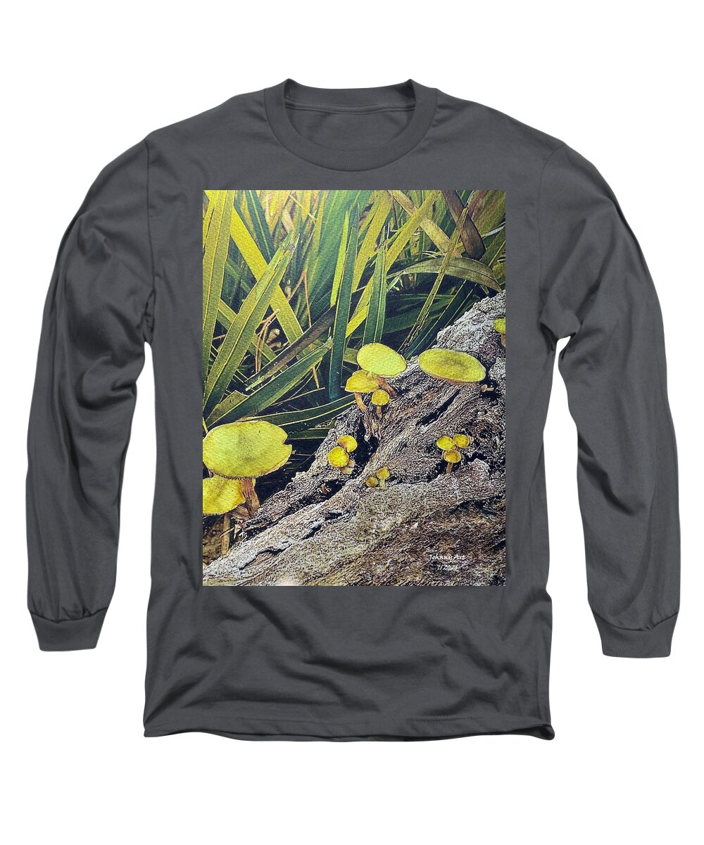 Princess Place Preserve Flagler County Florida Usa John Anderson Long Sleeve T-Shirt featuring the mixed media Shrooms 3 by John Anderson
