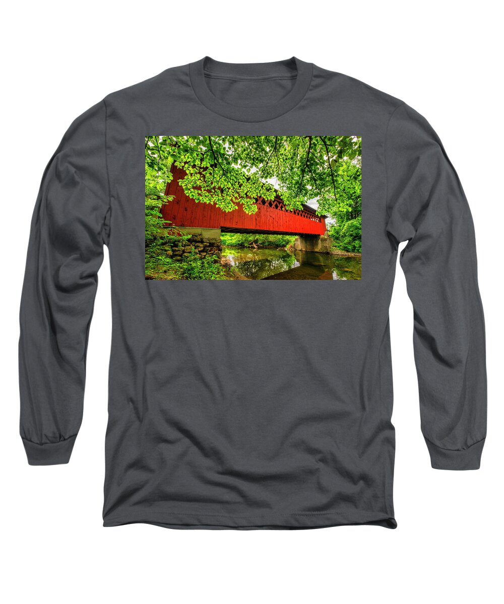 America Long Sleeve T-Shirt featuring the photograph Silk Covered Bridge by Andy Crawford