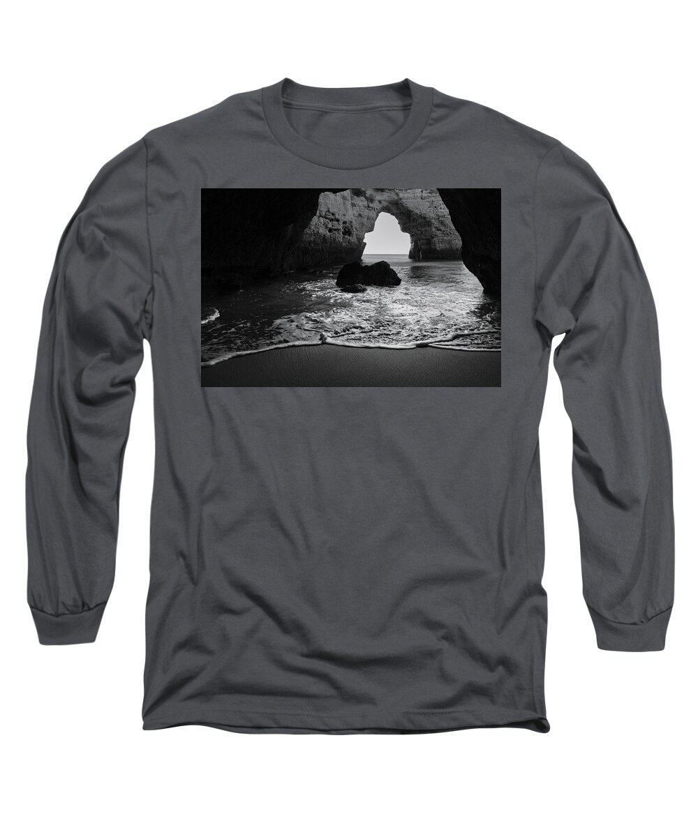 Beach Arch Long Sleeve T-Shirt featuring the photograph Silky Waves in Monochrome by Angelo DeVal