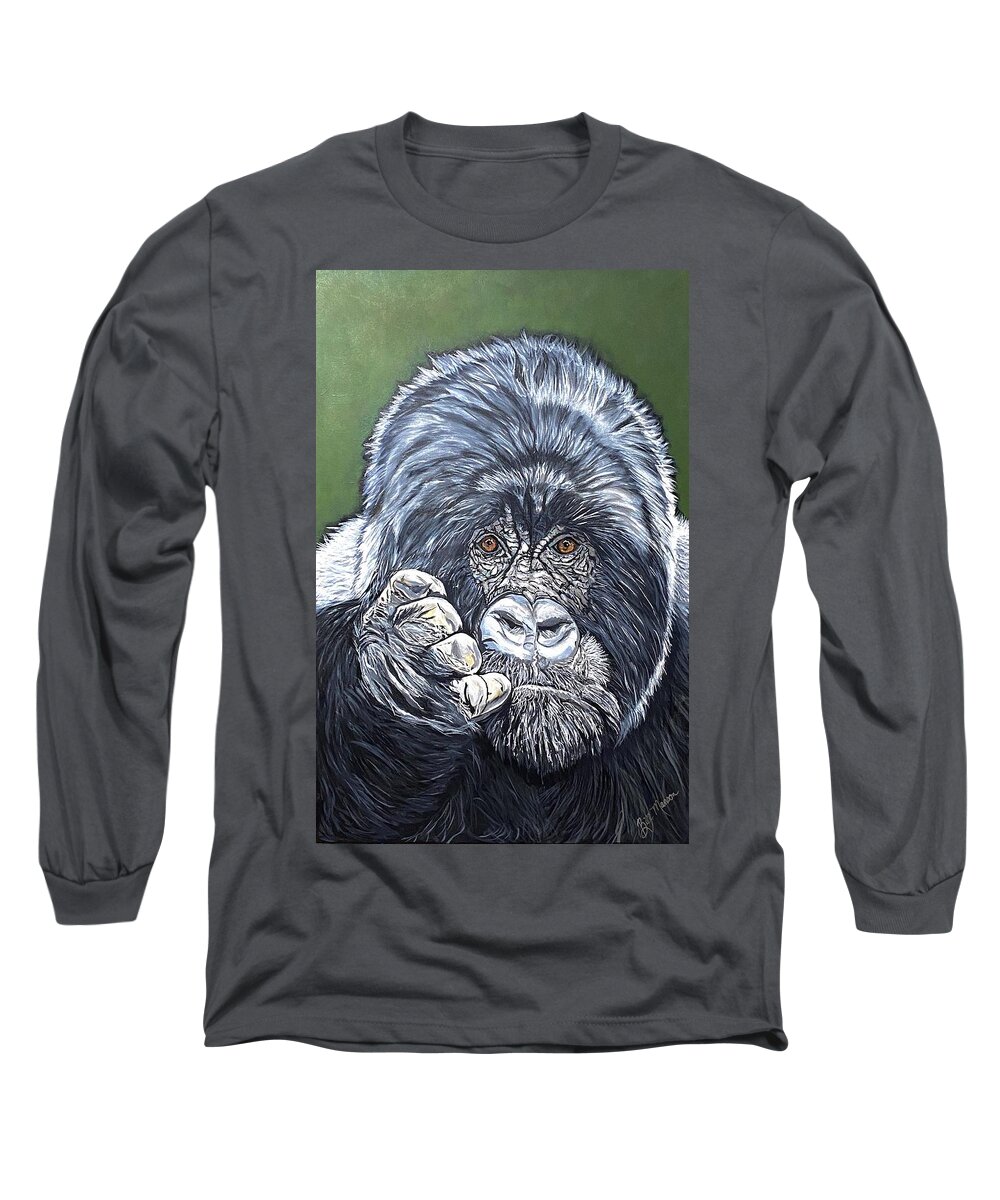  Long Sleeve T-Shirt featuring the painting Silverback Gorilla-Gentle Giant by Bill Manson
