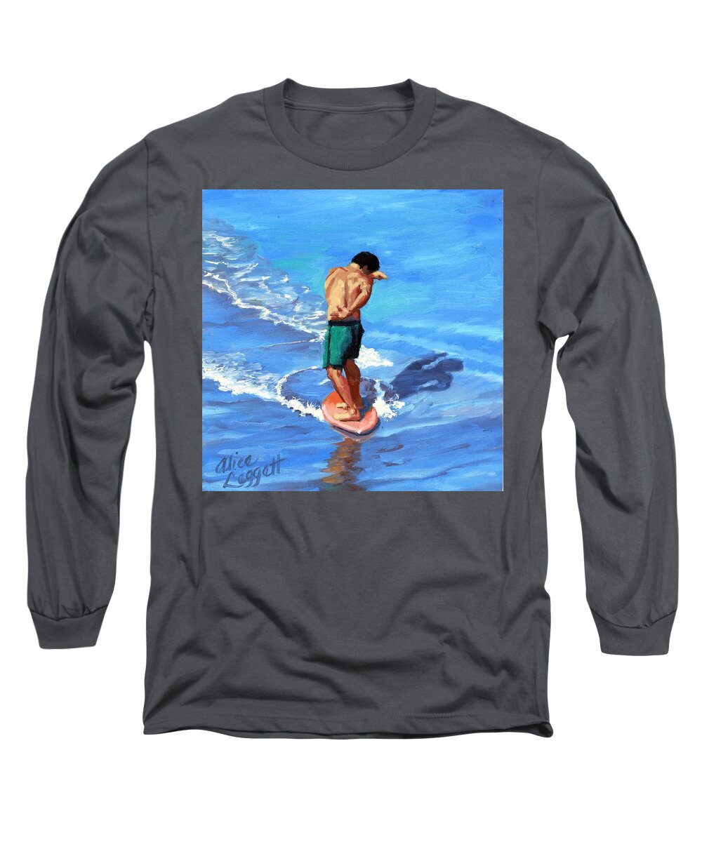Skimboard Long Sleeve T-Shirt featuring the painting Skim 360 - 6 of 8 by Alice Leggett