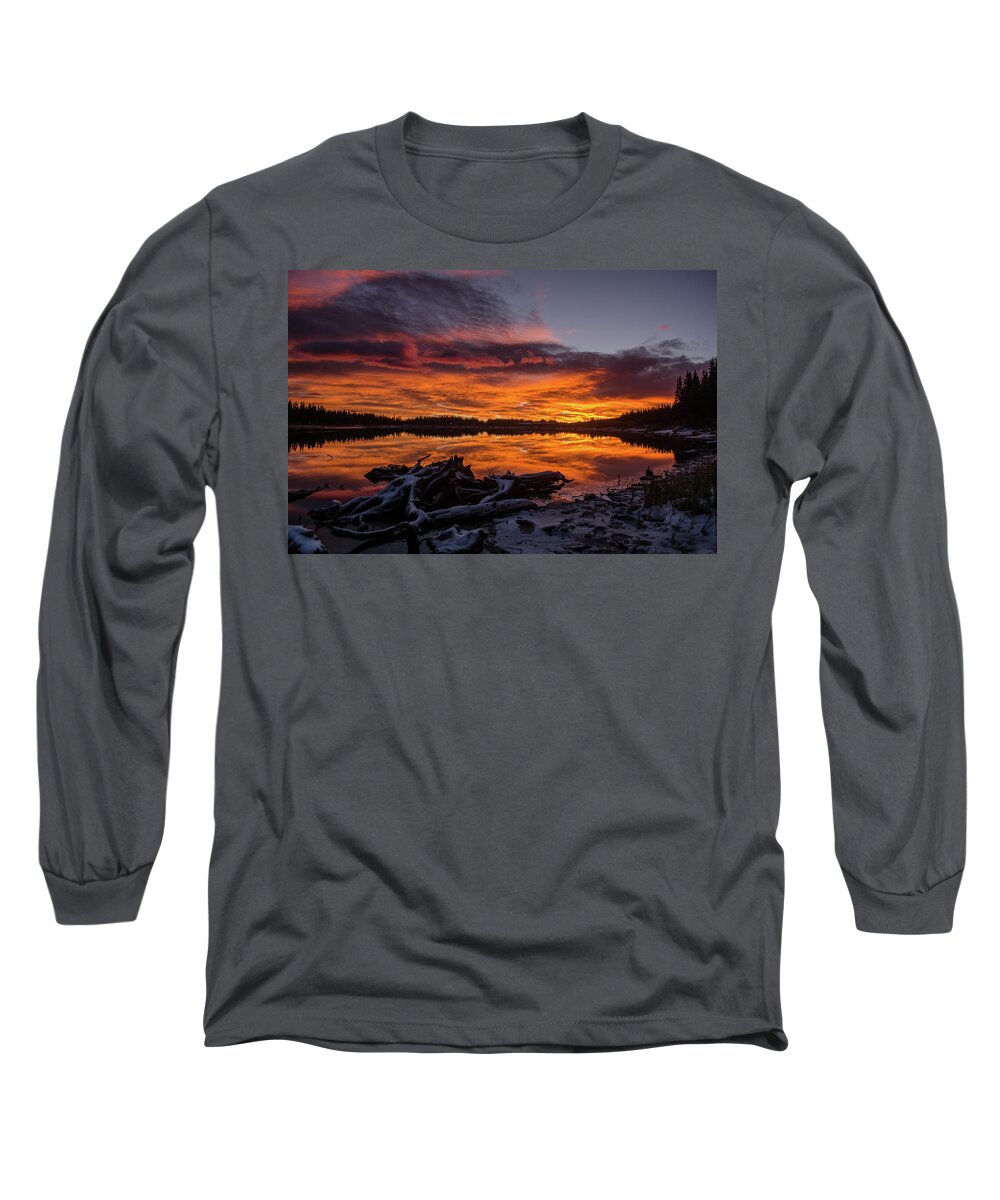 Brainard Lake Long Sleeve T-Shirt featuring the photograph Sky on Fire by Linda Villers