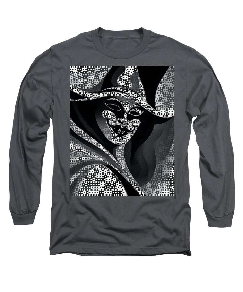 Portrait Long Sleeve T-Shirt featuring the digital art Smiling Masquerade Abstract Portrait - 02676 by Philip Preston