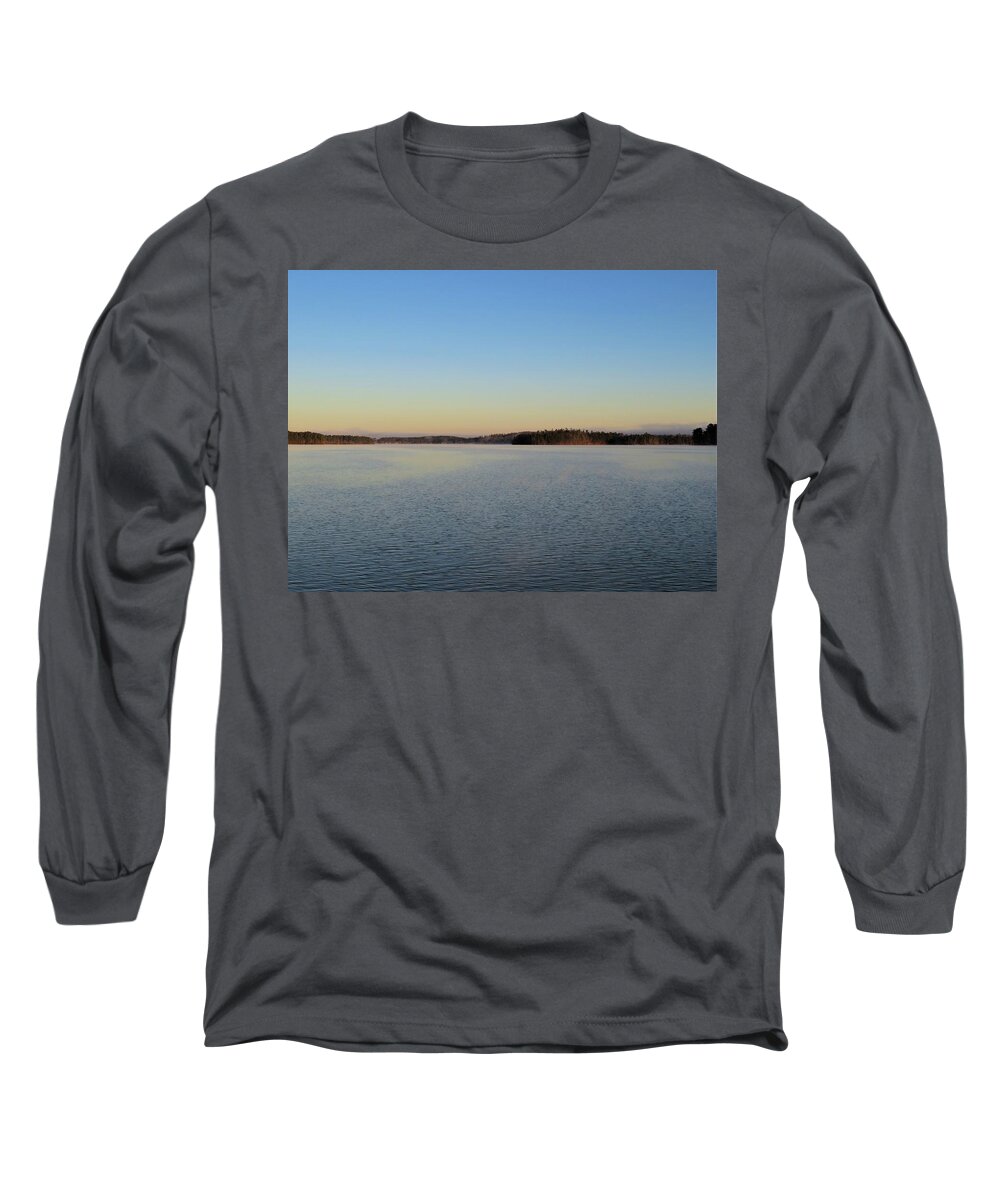 Lake Long Sleeve T-Shirt featuring the photograph Smoky Cold Lake Morning by Ed Williams