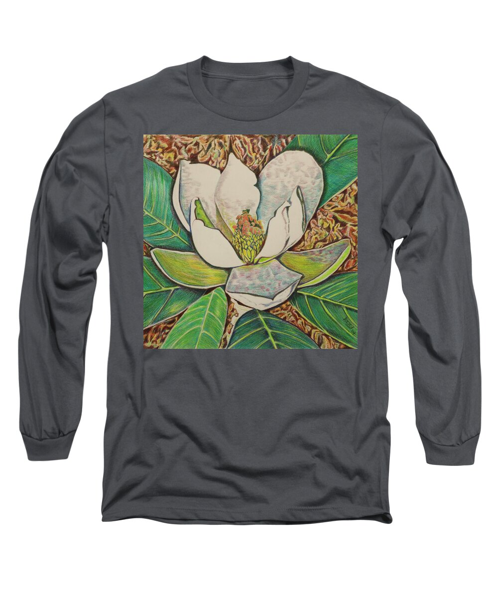 Magnolia Flower Southern Magnolia Beautiful Flower Long Sleeve T-Shirt featuring the painting Southern Magnolia by Dorsey Northrup