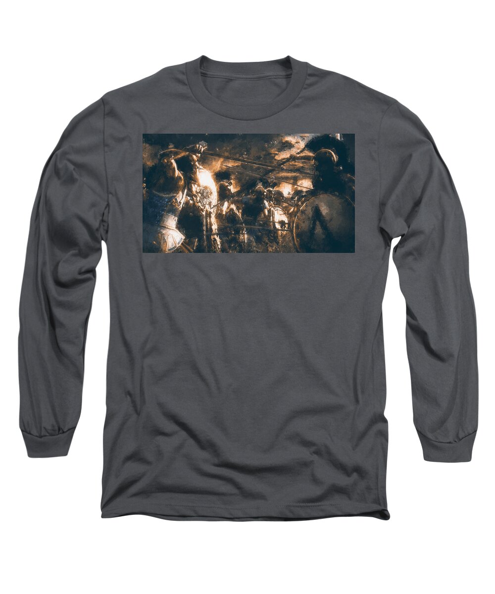 Spartan Warrior Long Sleeve T-Shirt featuring the painting Spartans at War, 04 by AM FineArtPrints