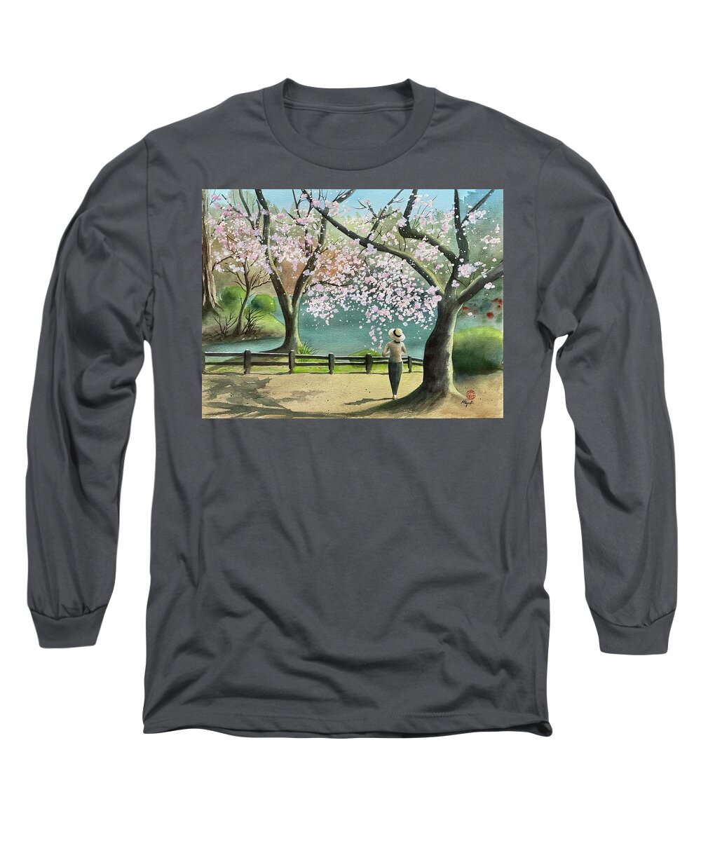 Cherry Blossom Long Sleeve T-Shirt featuring the painting Spring Beauties by Kelly Miyuki Kimura