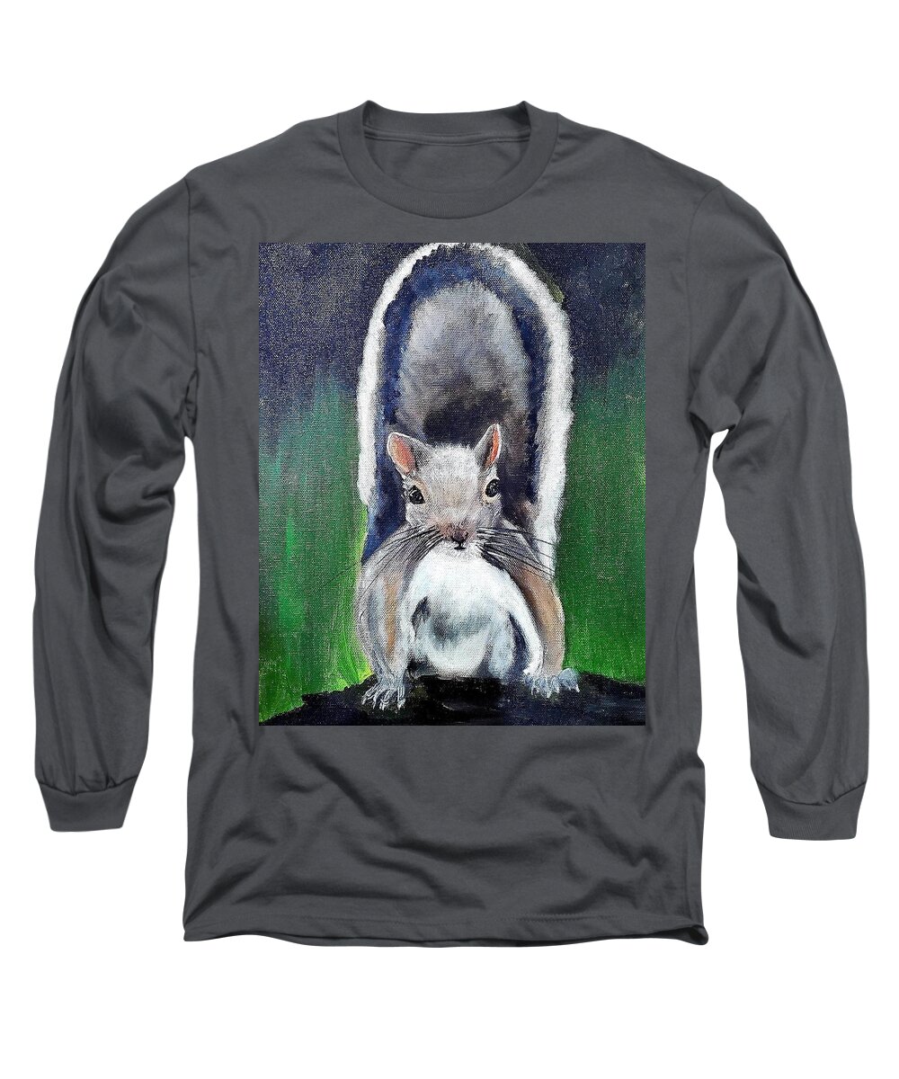 Squirrel Long Sleeve T-Shirt featuring the painting Squirrel by Amy Kuenzie