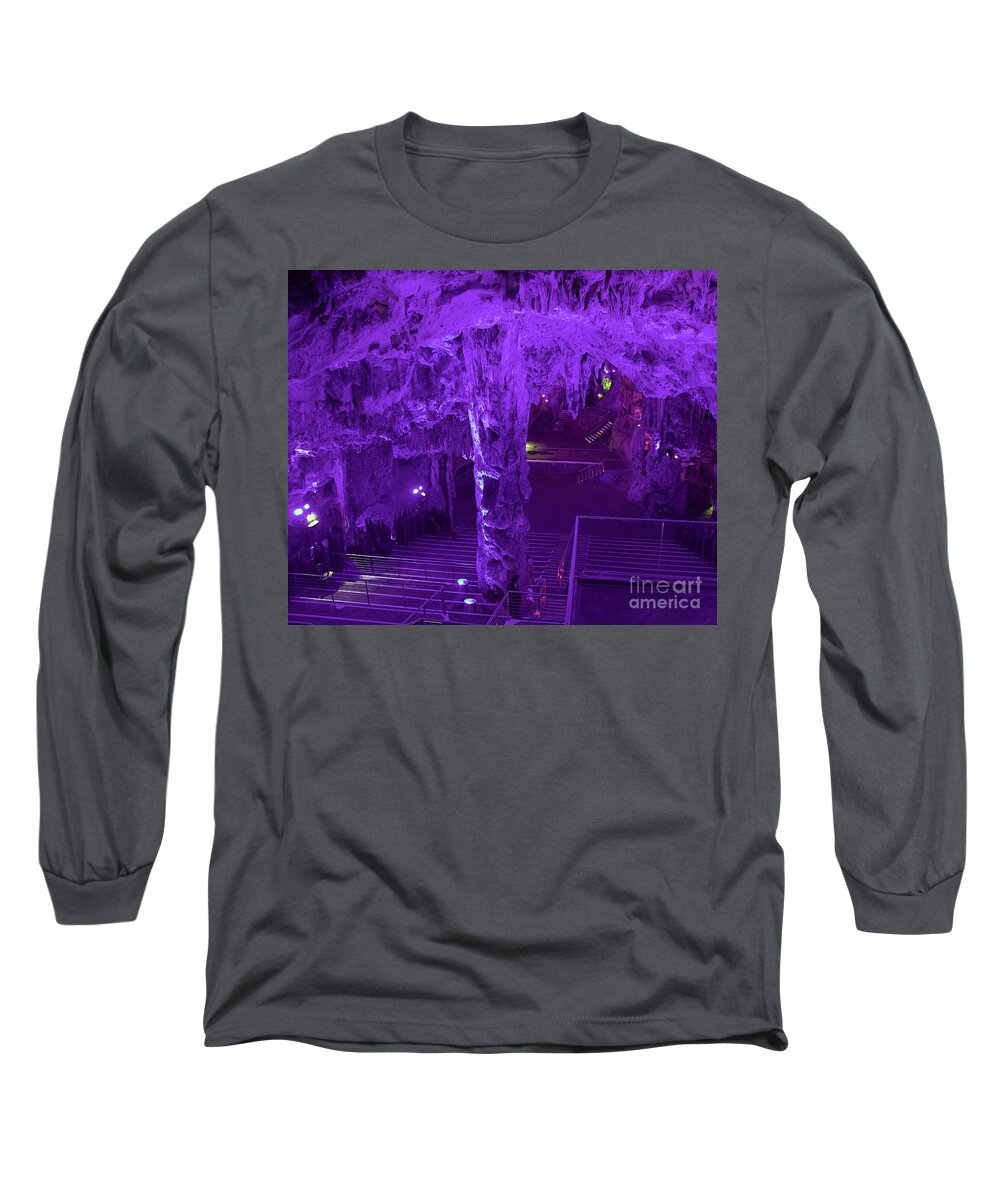 Gibraltar Long Sleeve T-Shirt featuring the photograph St. Michael's Cave in Purple by Yvonne M Smith