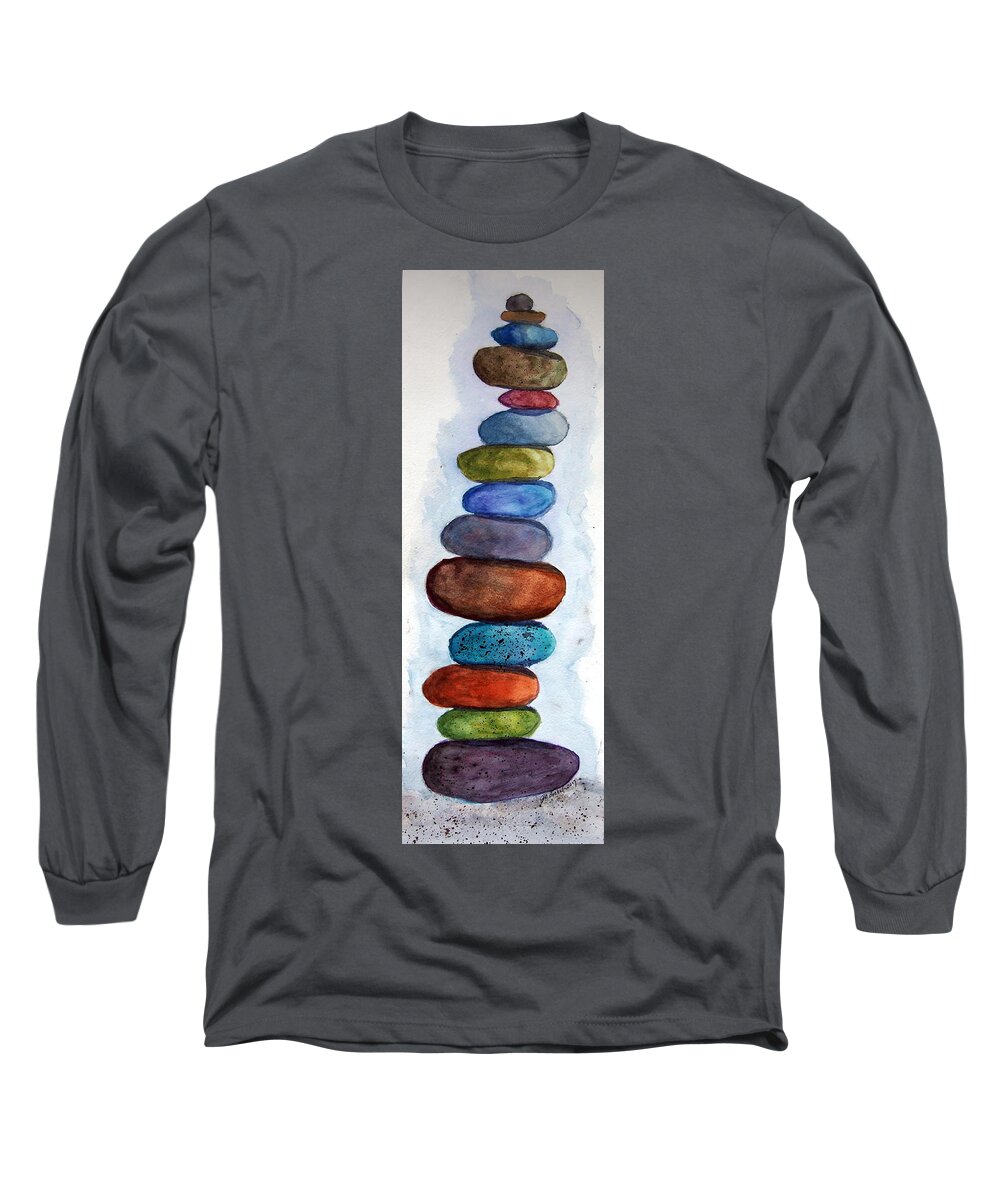 Stones Long Sleeve T-Shirt featuring the painting Stacking Stones by Jacquelin Bickel