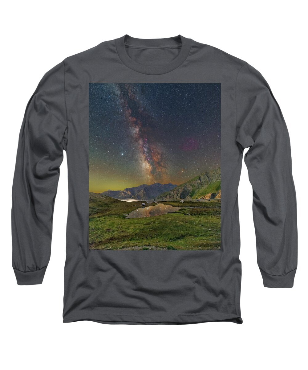 Milky Way Long Sleeve T-Shirt featuring the photograph Starry Pond by Ralf Rohner
