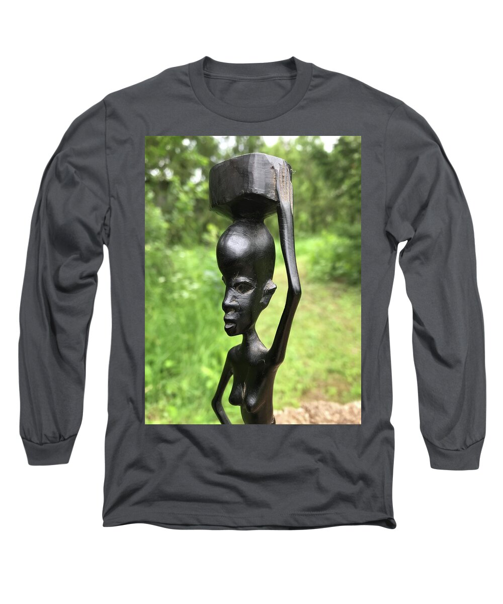 Figurine Long Sleeve T-Shirt featuring the photograph Statue of Traditional Rural African Woman by Jan Dolezal