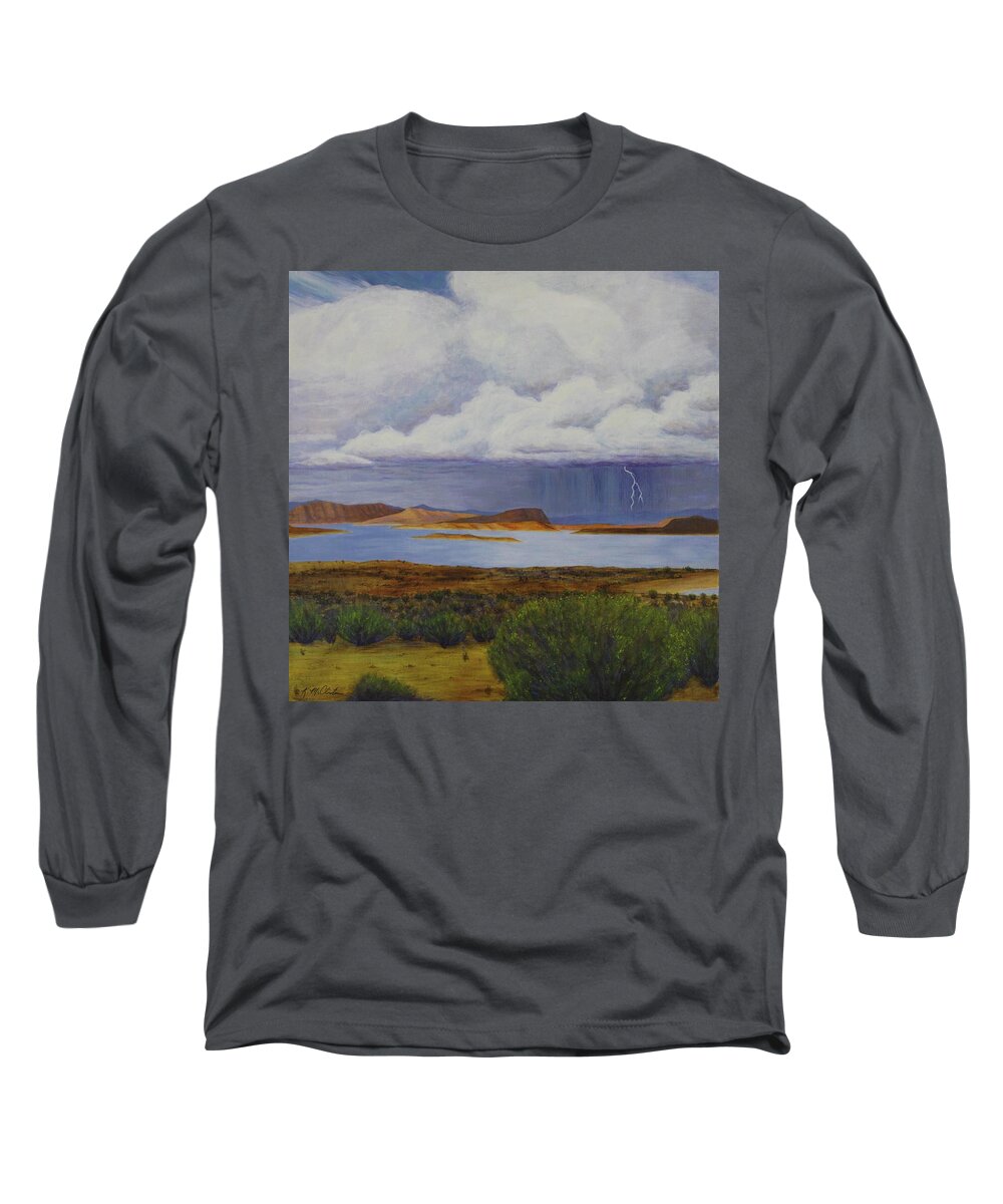 Kim Mcclinton Long Sleeve T-Shirt featuring the painting Storm at Lake Powell- center panel of three by Kim McClinton