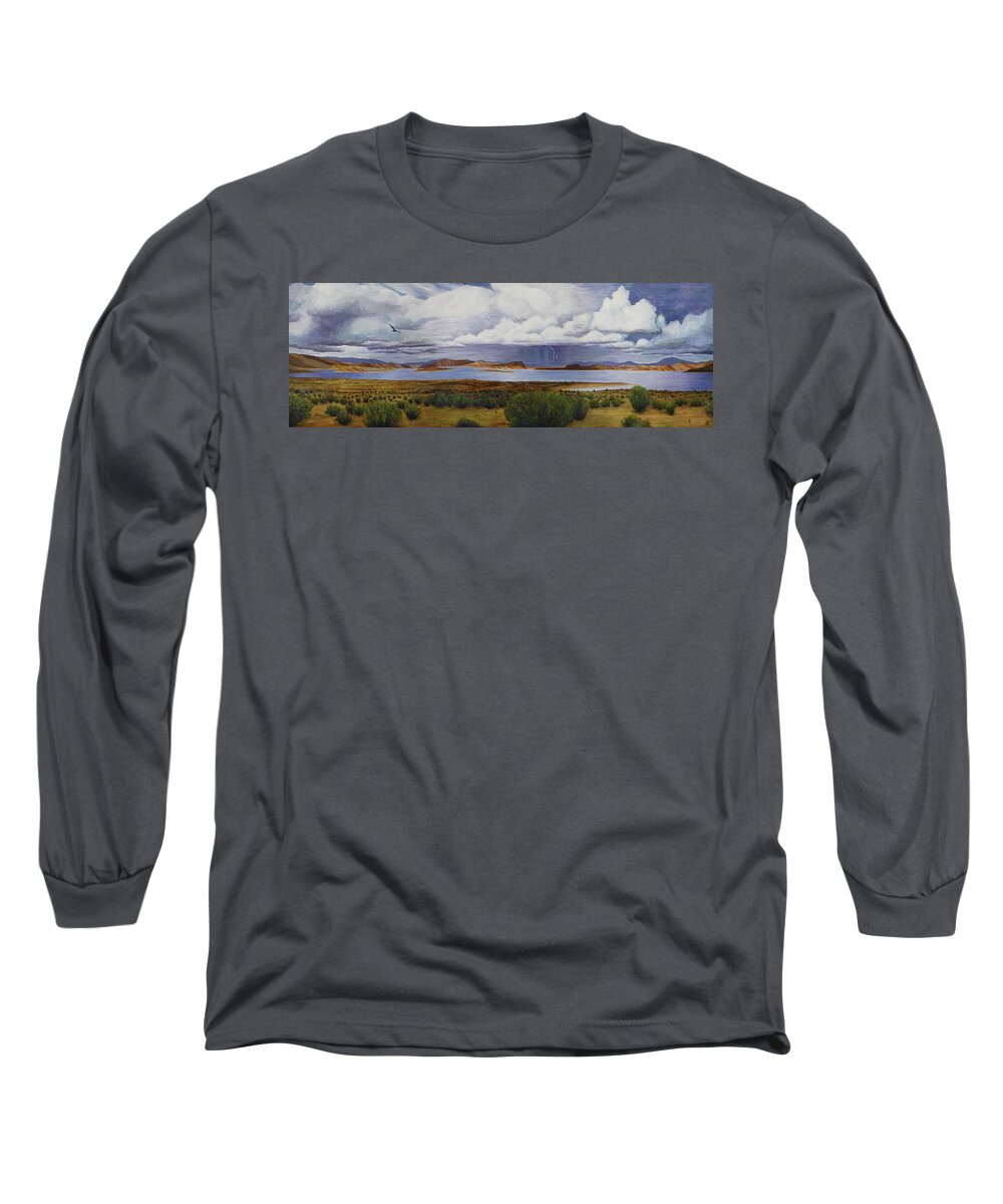 Kim Mcclinton Long Sleeve T-Shirt featuring the painting Storm at Lake Powell- panorama by Kim McClinton