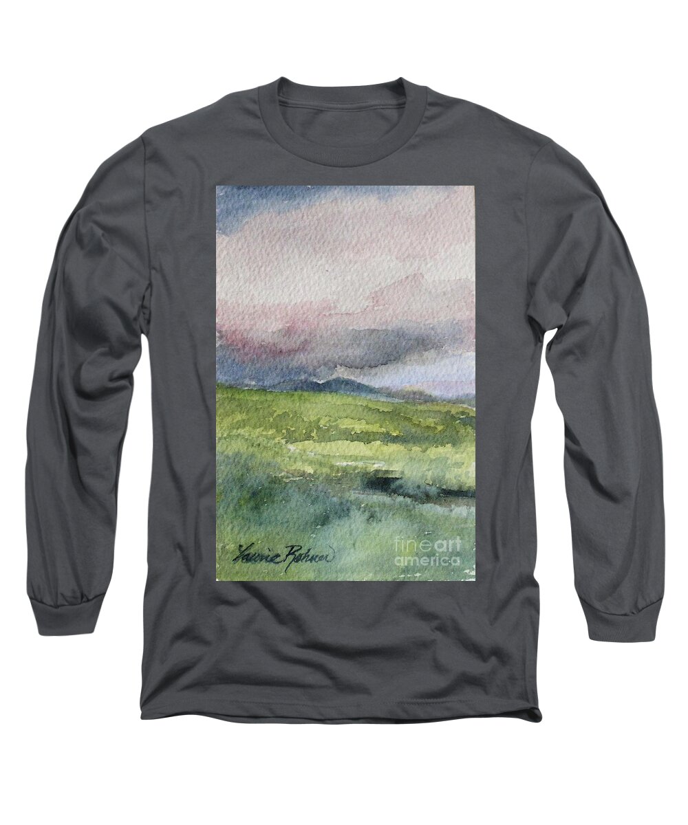 Watercolor Long Sleeve T-Shirt featuring the painting Stormy Skies by Laurie Rohner