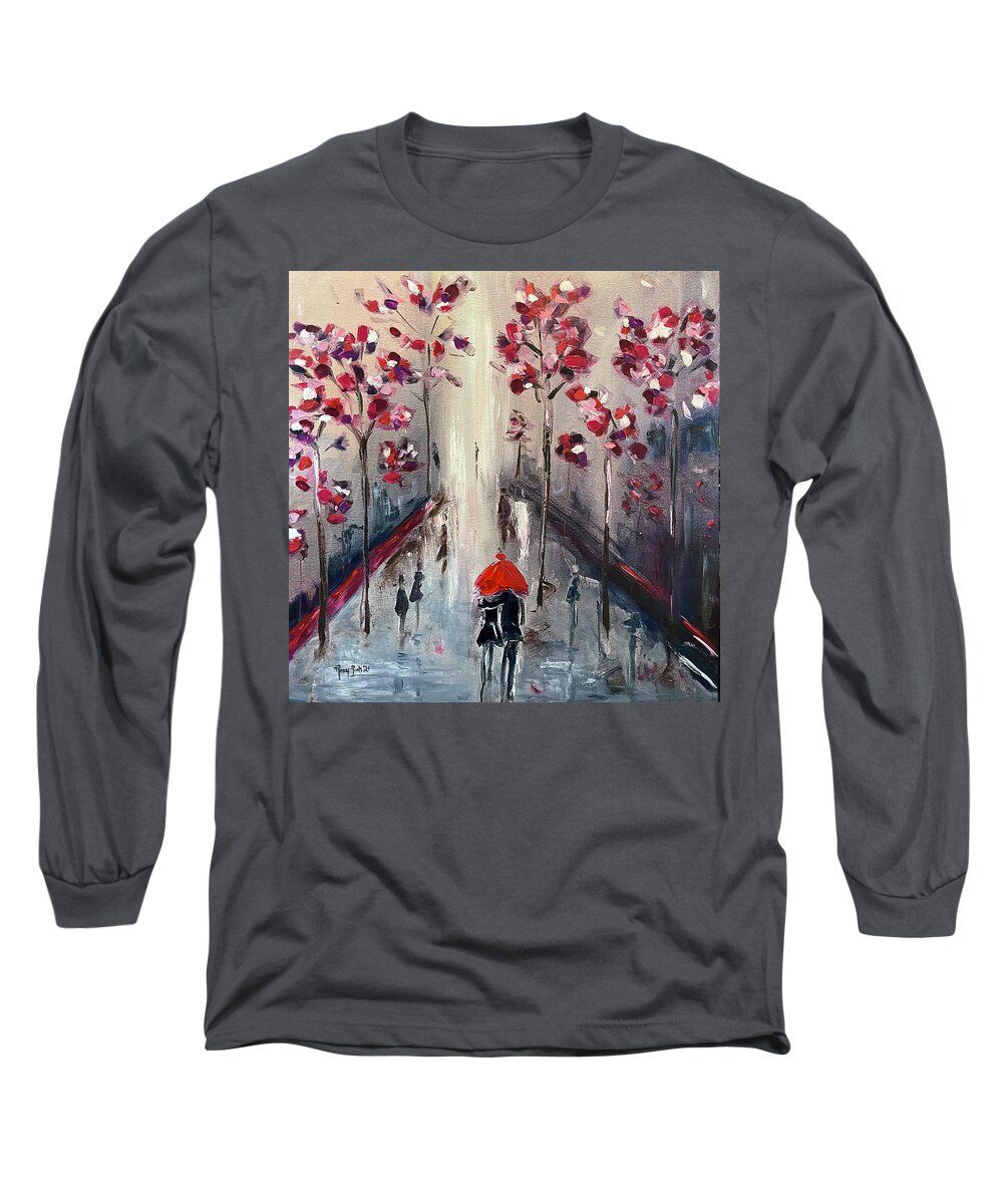Paris Long Sleeve T-Shirt featuring the painting Strolling in Paris 2021 by Roxy Rich