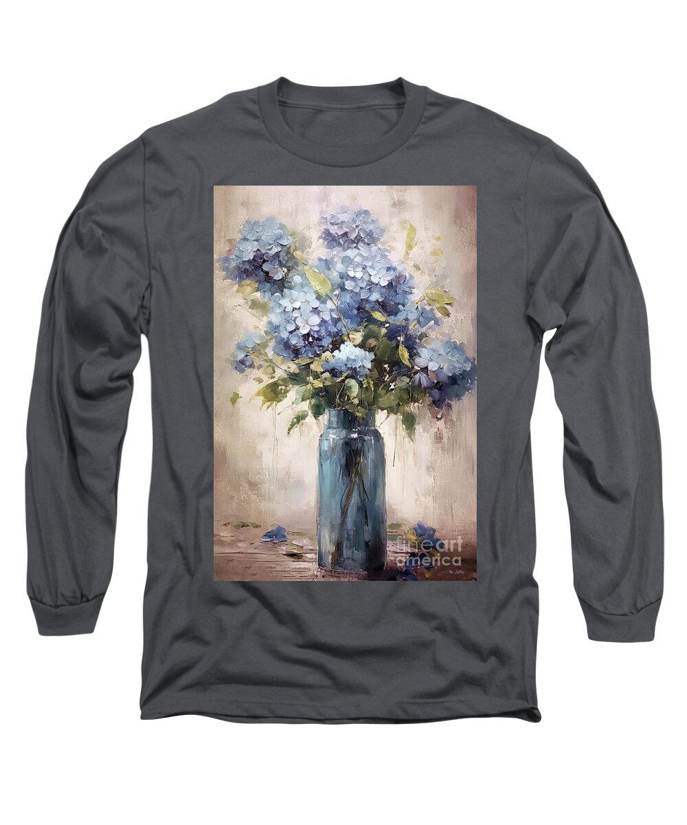Blue Hydrangea Long Sleeve T-Shirt featuring the painting Summer Blue Hydranges by Tina LeCour