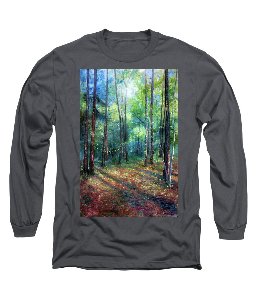 Forest Long Sleeve T-Shirt featuring the painting Summer Woods by Jonathan Gladding