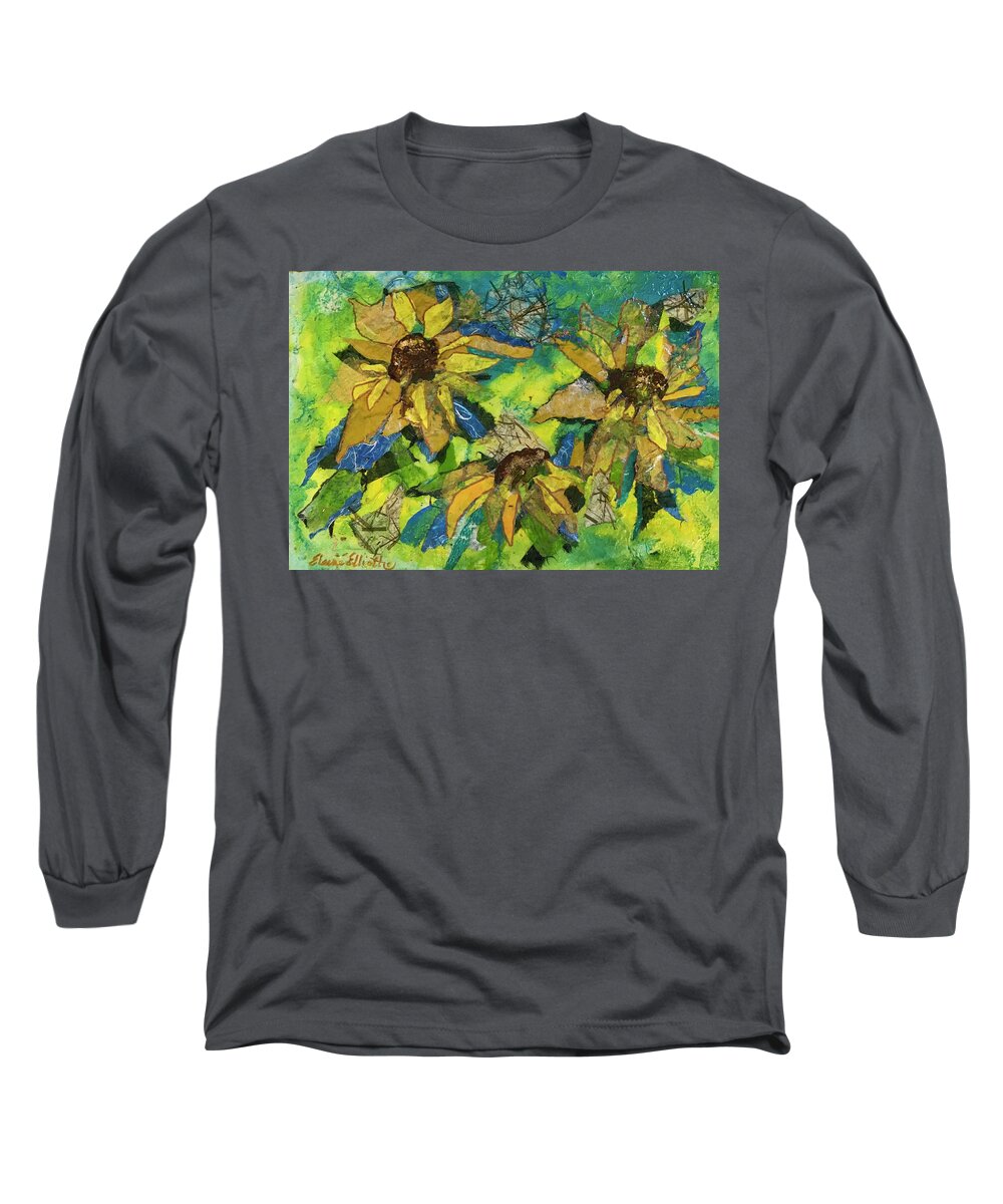 Sunflowers Long Sleeve T-Shirt featuring the painting Sunflowers by the Sea by Elaine Elliott