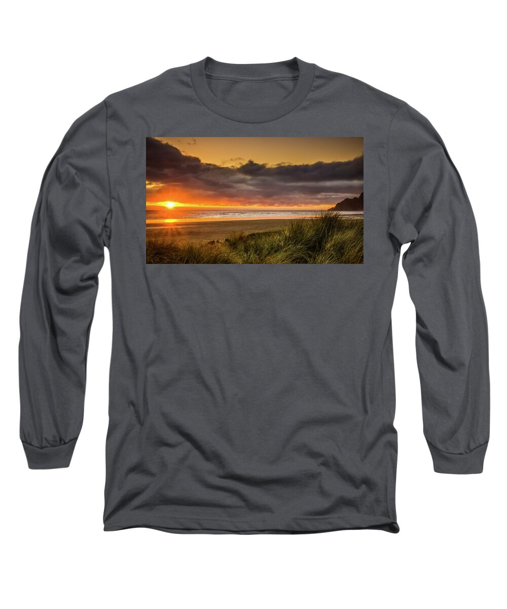 Coastal Sunsets Long Sleeve T-Shirt featuring the photograph Sunrays Over Manzanita by Don Schwartz