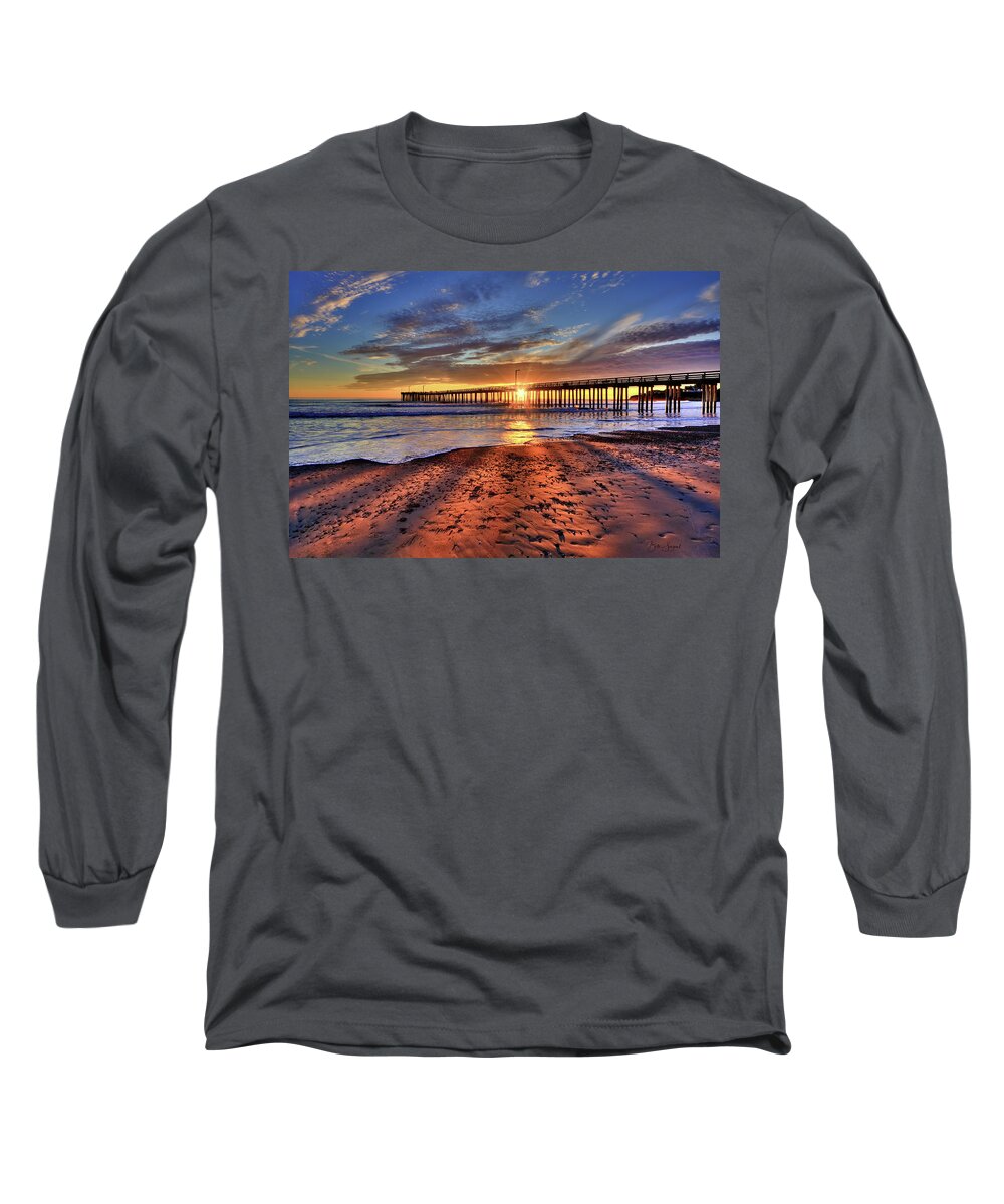 Landcape Long Sleeve T-Shirt featuring the photograph Sunrays Through The Pier by Beth Sargent
