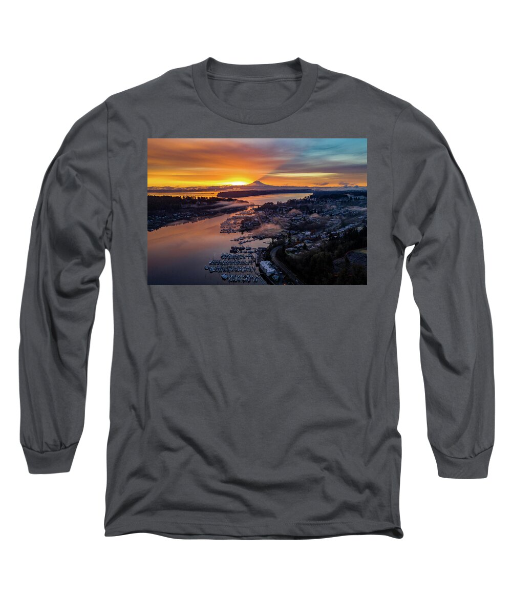 Aerial Long Sleeve T-Shirt featuring the photograph Sunrise Fog by Clinton Ward