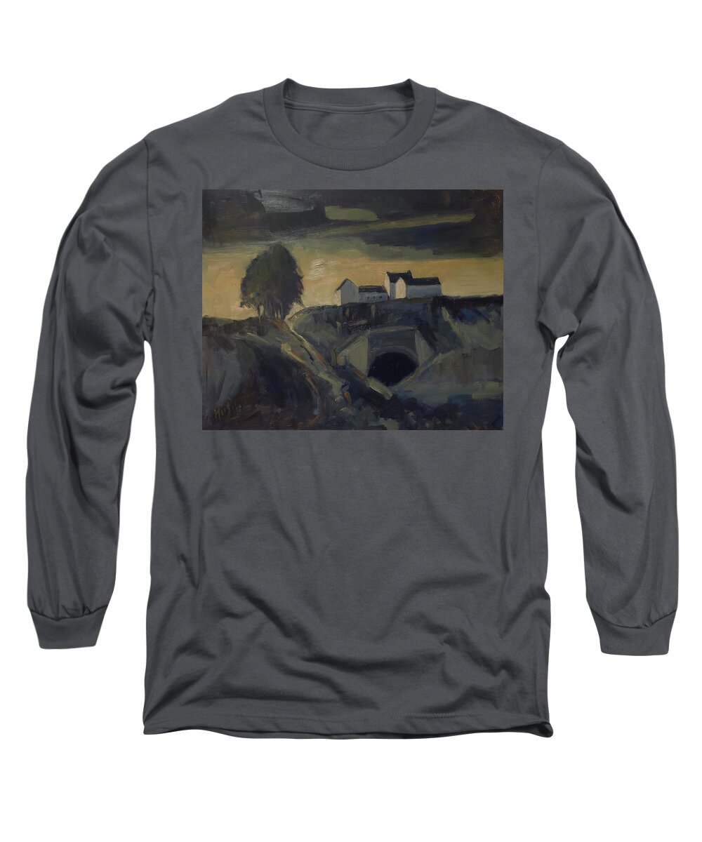 Apostelhoeve Long Sleeve T-Shirt featuring the painting Sunset Apostelhoeve Vineyard Maastricht by Nop Briex