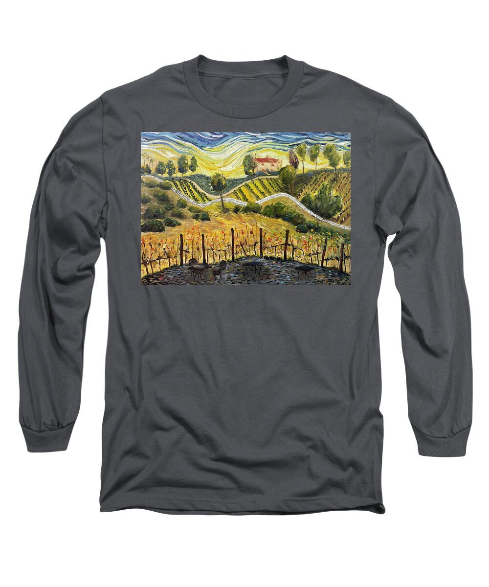 Sunset Long Sleeve T-Shirt featuring the painting Sunset at the Villa by Roxy Rich