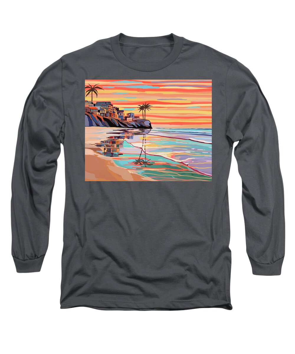 Beach Long Sleeve T-Shirt featuring the digital art Sunset Beach by Mark Ross