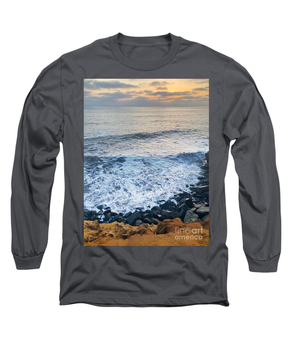 Sunset Cliff's Beach Long Sleeve T-Shirt featuring the photograph Sunset Cliff's Beach by Ruth Jolly