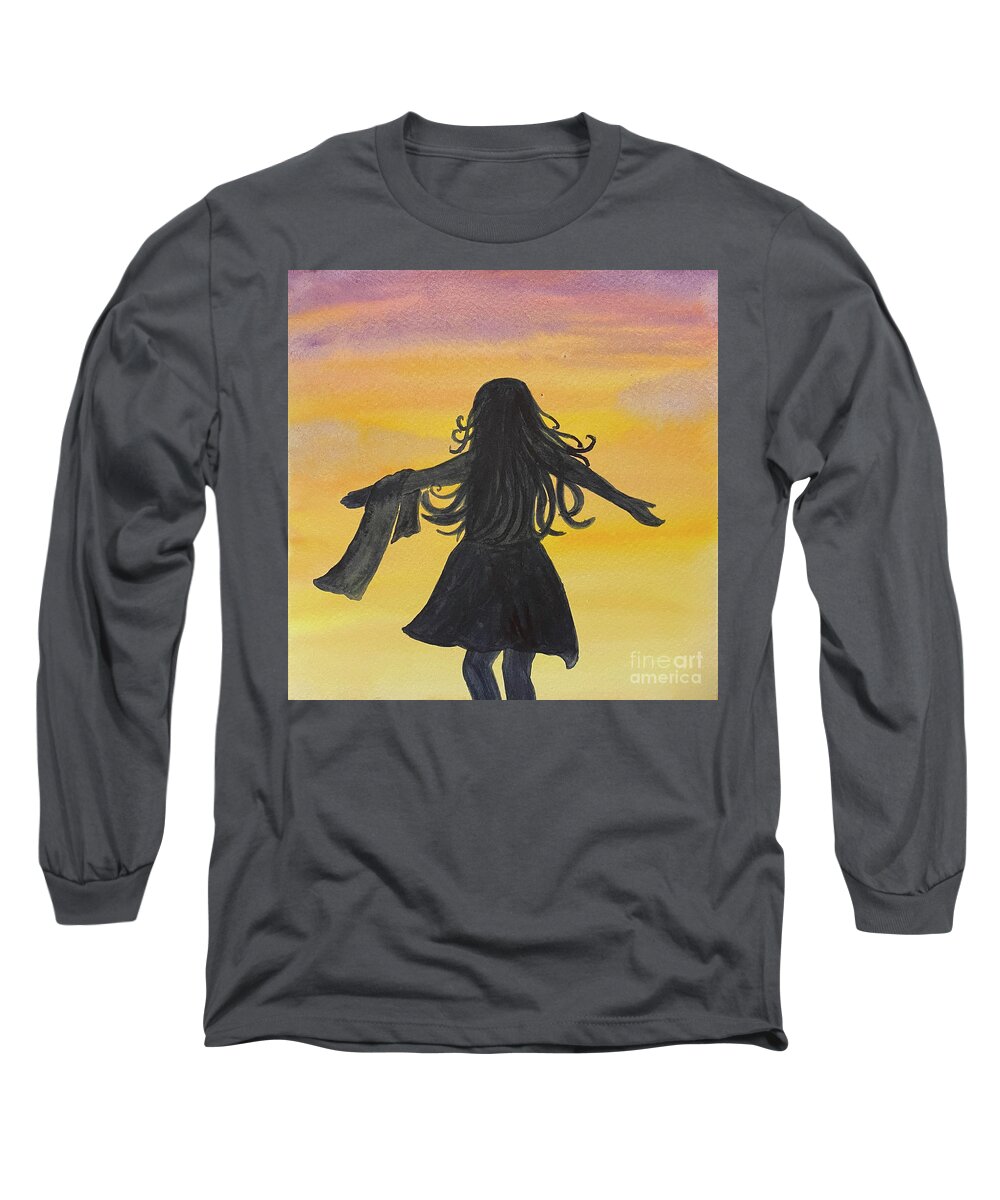 Sunset Long Sleeve T-Shirt featuring the painting Sunset Girl by Lisa Neuman