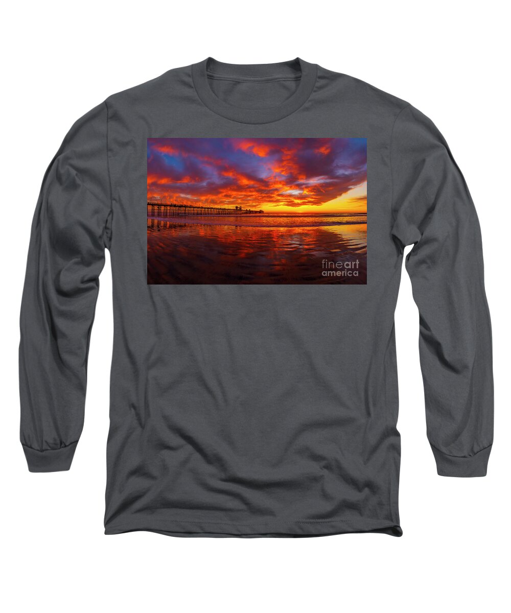 Pier Long Sleeve T-Shirt featuring the photograph Sunset in Oceanside by Rich Cruse