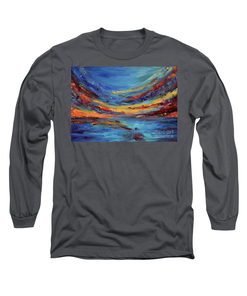 Nature Long Sleeve T-Shirt featuring the painting Sunset Passion by Leonida Arte