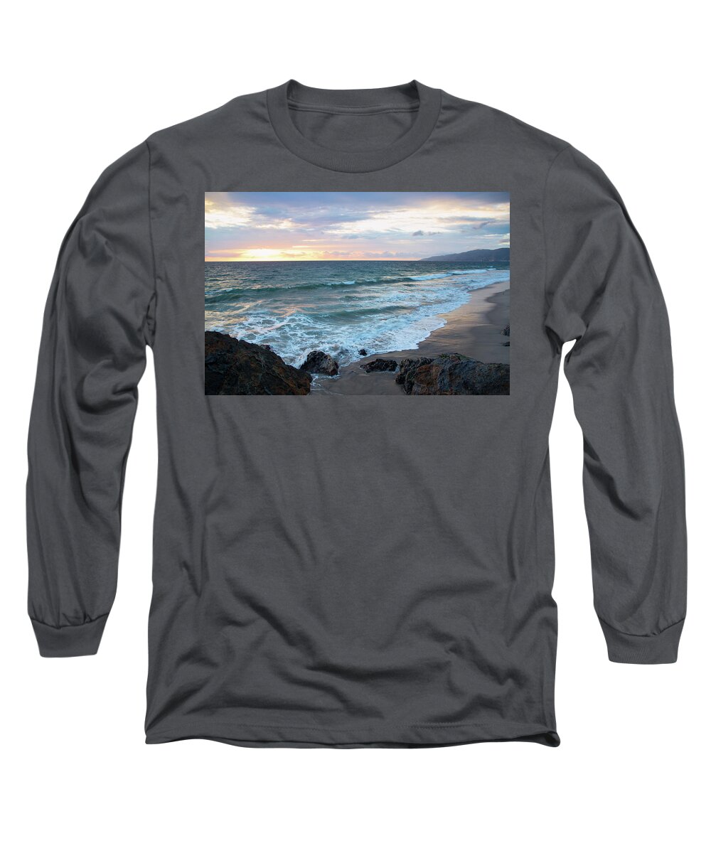 Beach Long Sleeve T-Shirt featuring the photograph Sunset View with Mountains in the Distance by Matthew DeGrushe