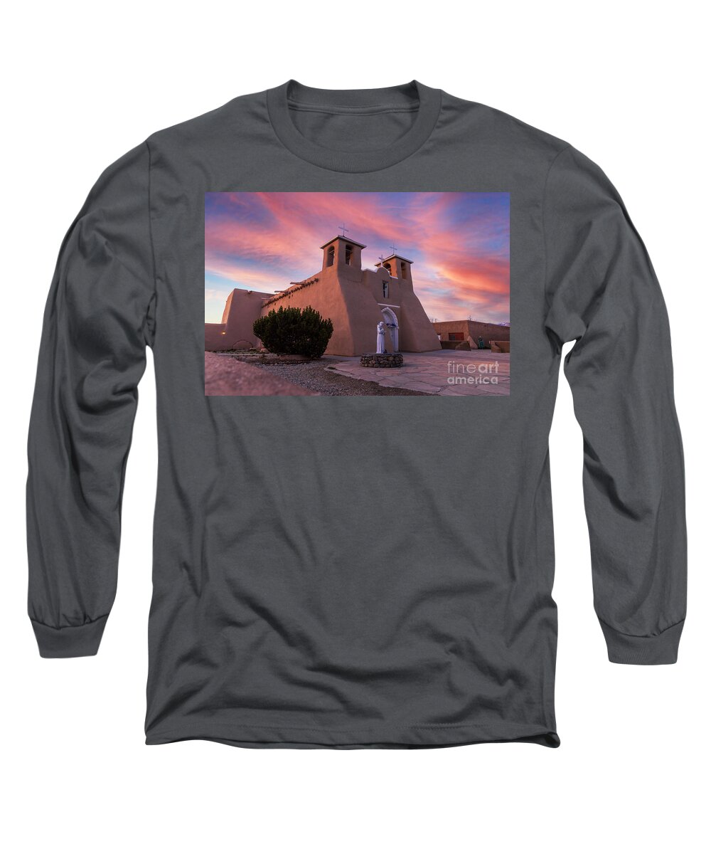 Taos Long Sleeve T-Shirt featuring the photograph Sunset with the San Francisco de Asis Church by Elijah Rael