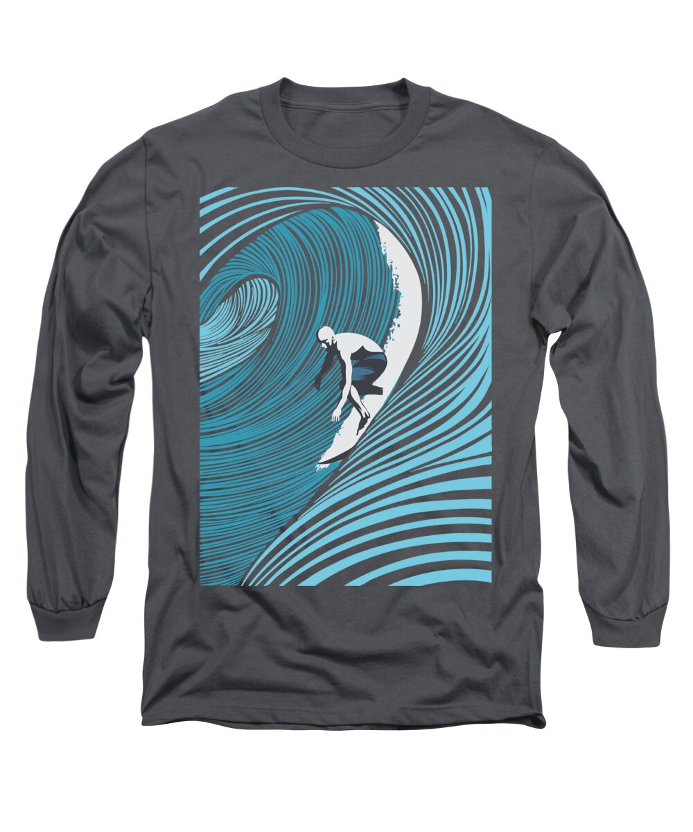 Surfing Long Sleeve T-Shirt featuring the painting Surf Lines by Sassan Filsoof
