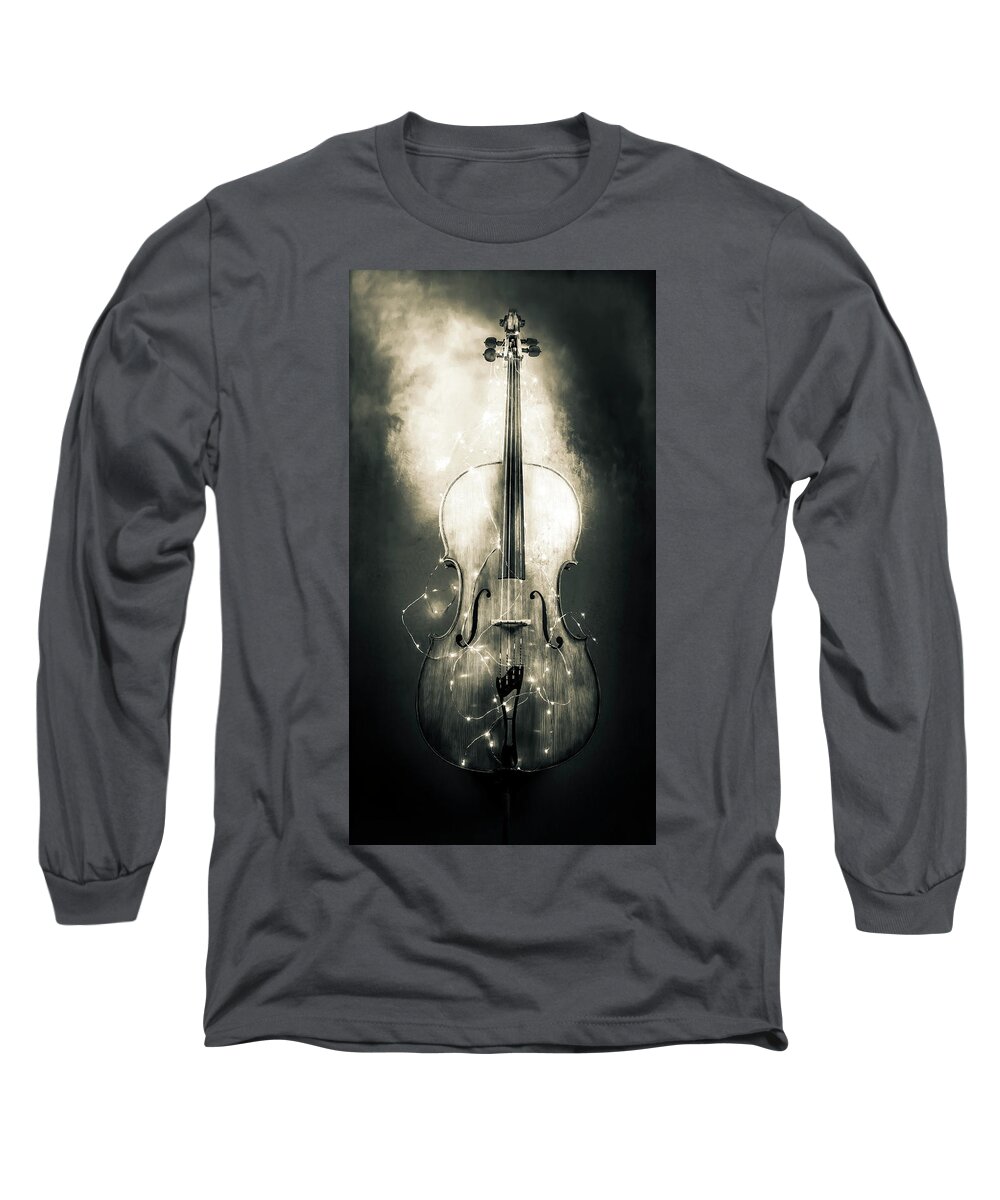 Cello Long Sleeve T-Shirt featuring the photograph Surreal Cello in Black and White by Michele Cornelius