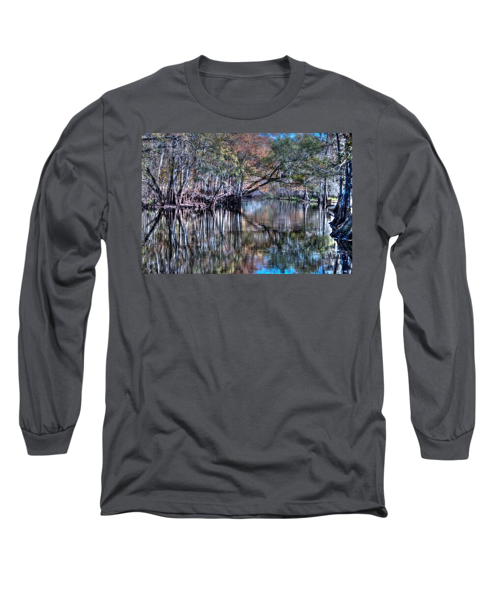 Swamp Long Sleeve T-Shirt featuring the photograph Florida Swamp Reflections 1 by Debra Kewley