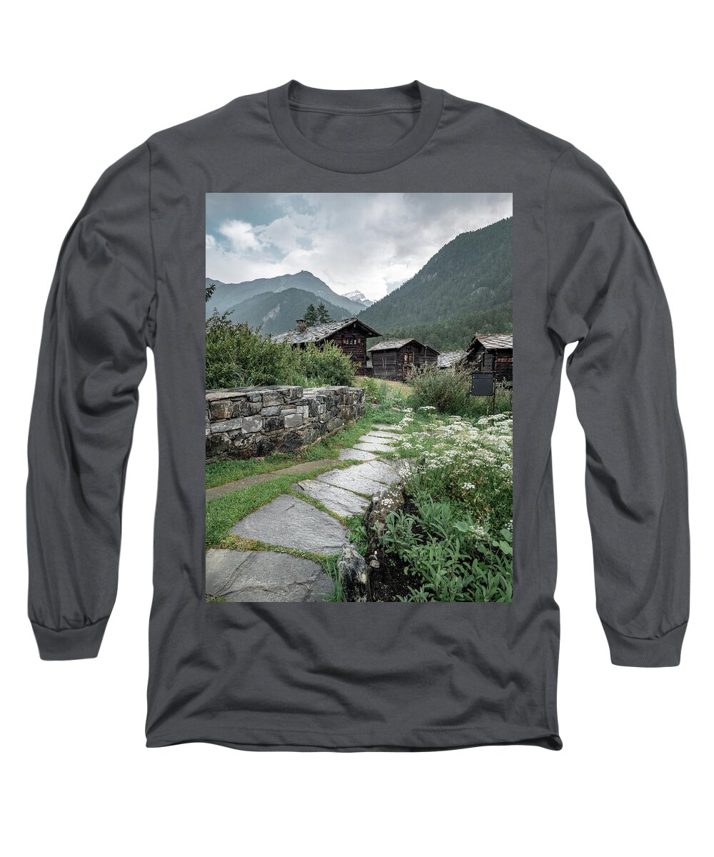 Nature Long Sleeve T-Shirt featuring the photograph Swiss village of Blatten in Zermatt during Summer by Benoit Bruchez