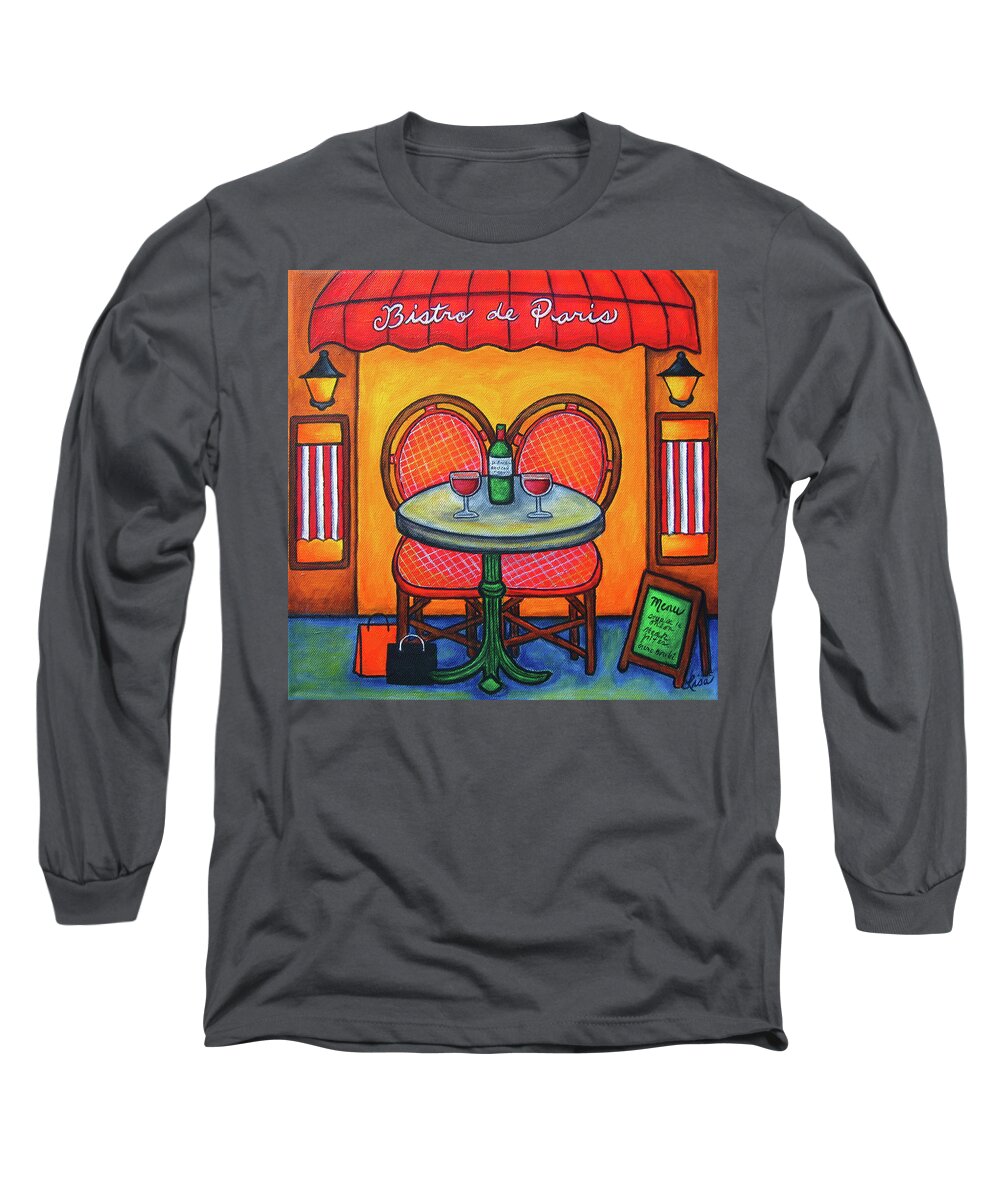 Paris Long Sleeve T-Shirt featuring the painting Table for Two in Paris by Lisa Lorenz