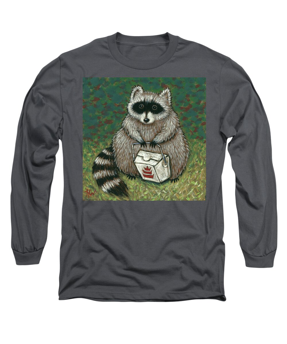 Raccoon Long Sleeve T-Shirt featuring the painting Takeout by Holly Wood