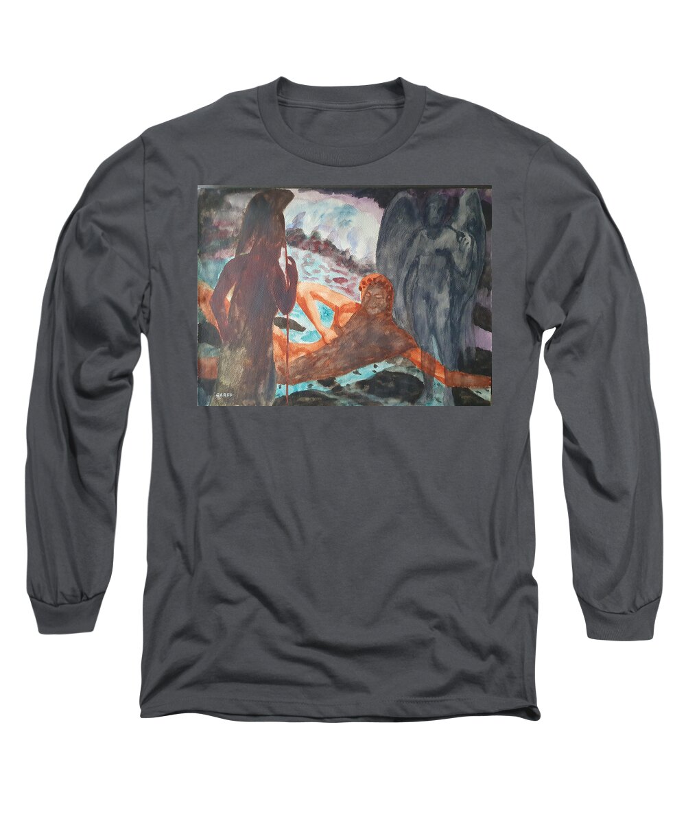 Masterpiece Paintings Long Sleeve T-Shirt featuring the painting Tanathos Death of a Warrior by Enrico Garff