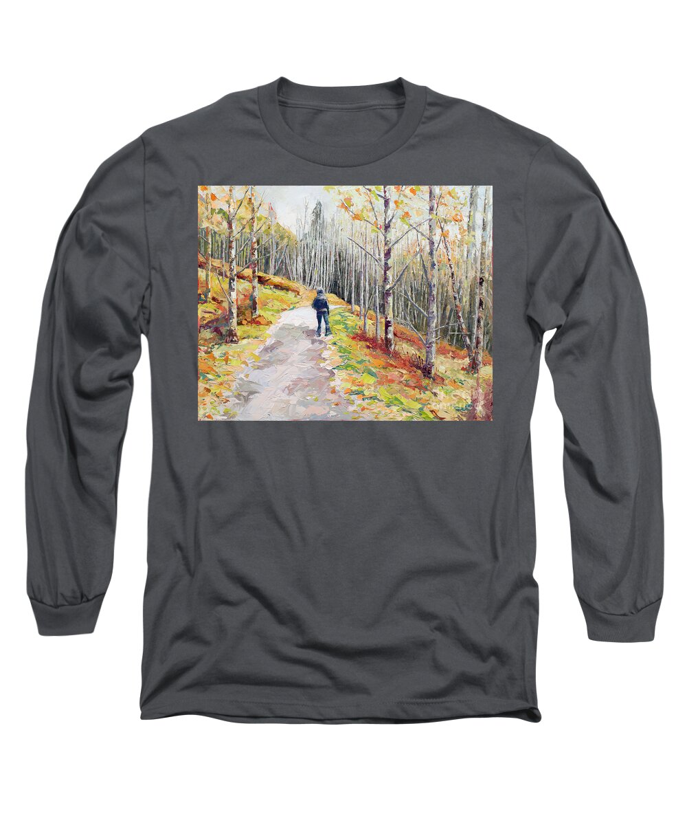 Telluride Long Sleeve T-Shirt featuring the painting Lone Hiker, 2018 by PJ Kirk