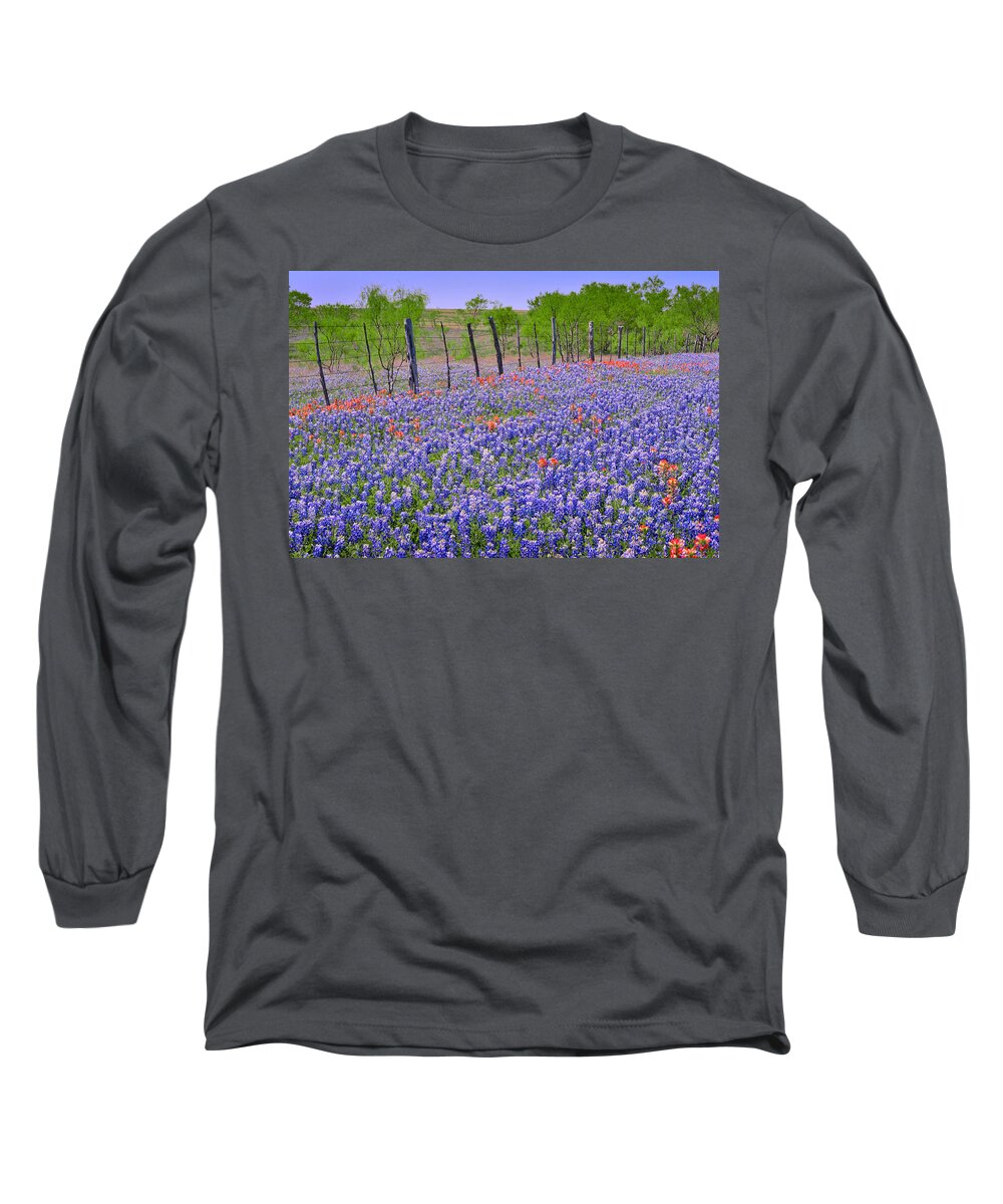 Texas Bluebonnets Long Sleeve T-Shirt featuring the photograph Texas Heaven -Bluebonnets Wildflowers Landscape by Jon Holiday