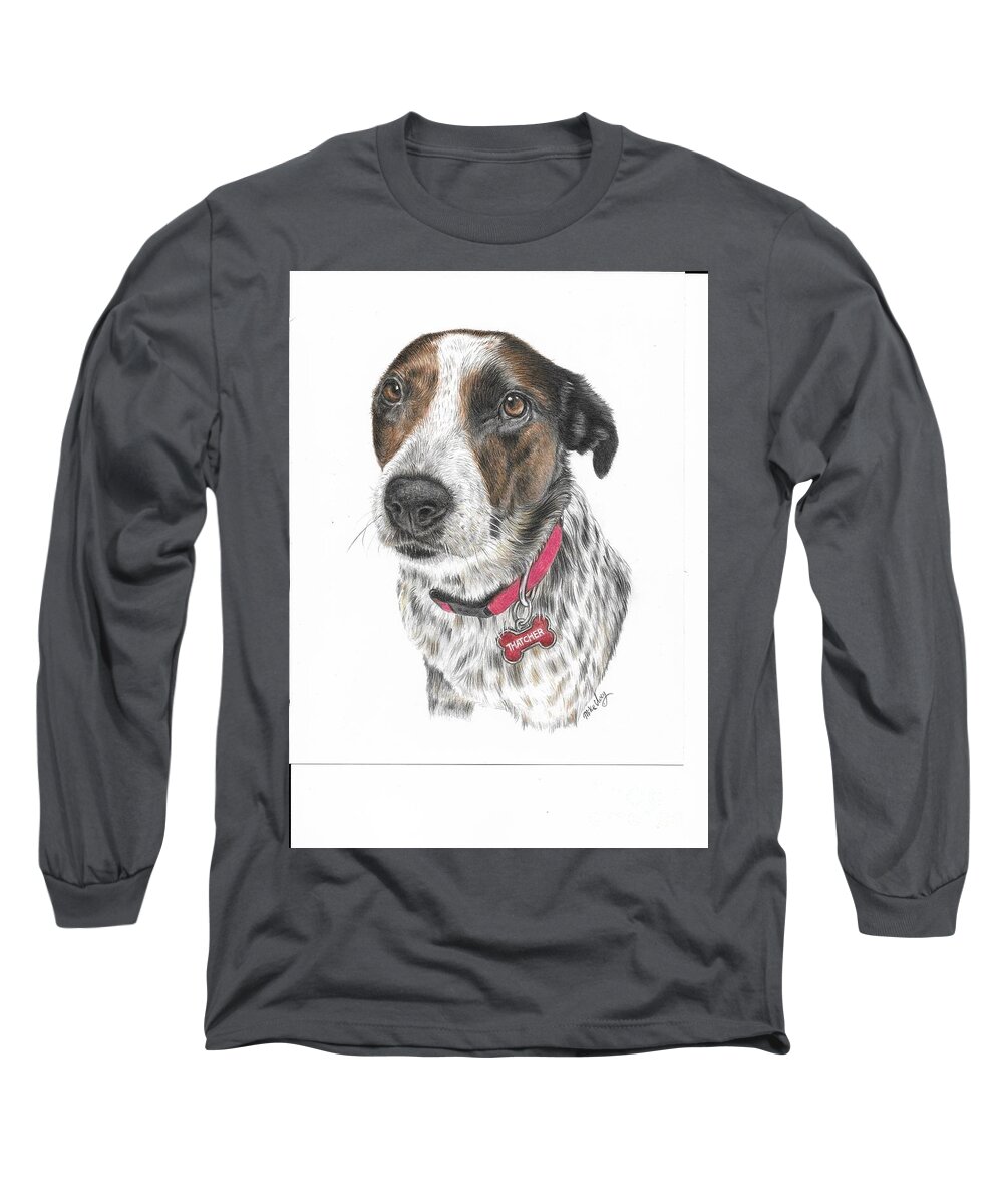 Pet Long Sleeve T-Shirt featuring the drawing Thatcher by Mike Ivey
