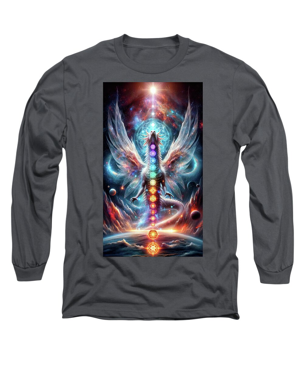 Fantasy Long Sleeve T-Shirt featuring the digital art The Ascension of the Cosmic Serpent by Bill And Linda Tiepelman