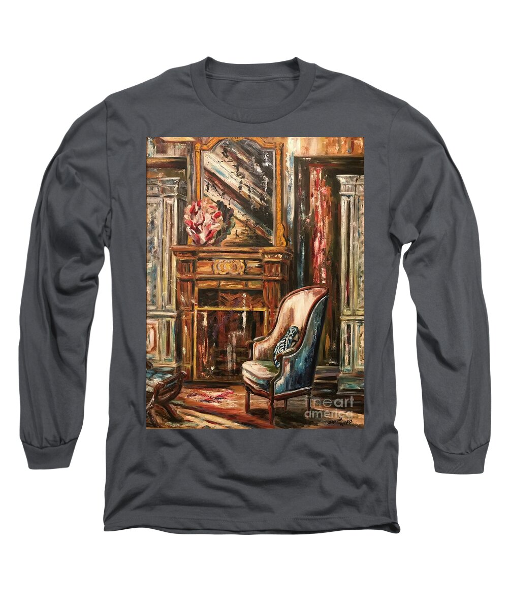 Home Decor Long Sleeve T-Shirt featuring the painting The Blue and White Pillow by Sherrell Rodgers